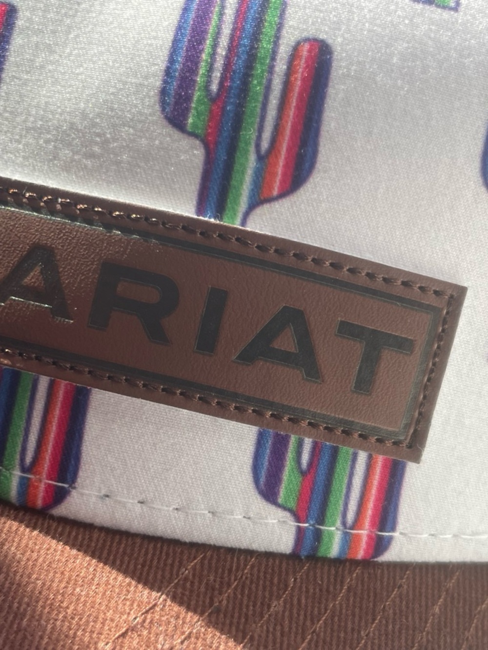 Ariat White Hat with Multicolor Cactus and Brown Trim